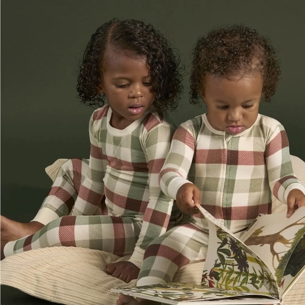 Kids Pajama Bottoms - Plaid and Winter Print 2 Piece Set